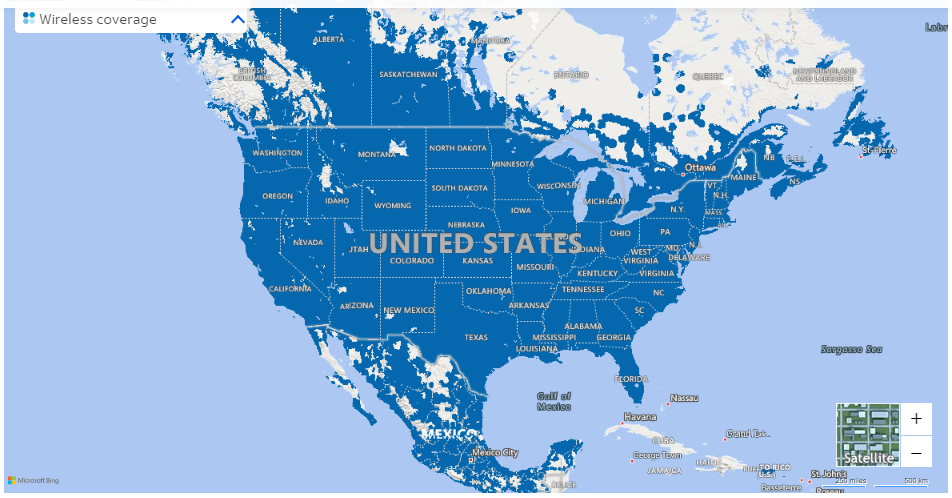 Largest Cellular and Mobile Service Coverage map in U.S., Canada & Mexico
